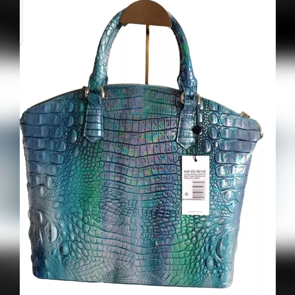 SOLD! NWT Brahmin Large Duxbury Croc Embossed Leather Satchel Blue Topaz 💙💕 - Picture 2 of 16